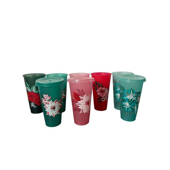 Starbucks Other - Starbucks 2022 Holiday Reusable Cold Cups 24 oz Set of 8 Cups 3 Lids